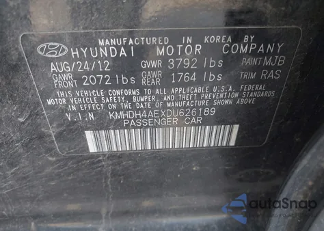 2013 Hyundai Elantra Gls z USA, uszkodzony, nr VIN KMHDH4AEXDU626189